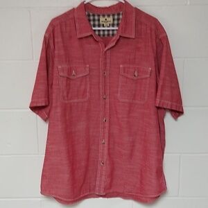 Woolrich Red Cotton Chambray Short Sleeve, 2 Pocket, Button up Shirt